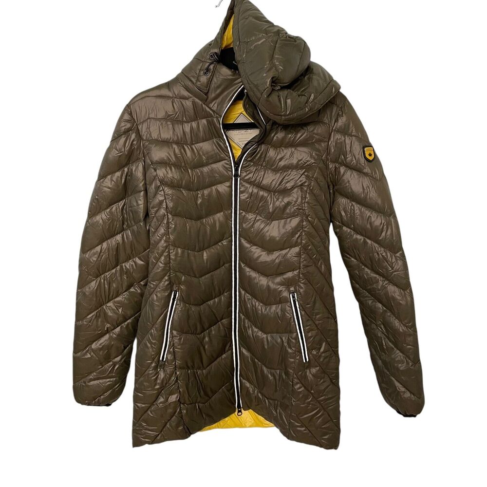 Noize Womens Dark Green Puffer Jacket Coat with Zip Off Hood S